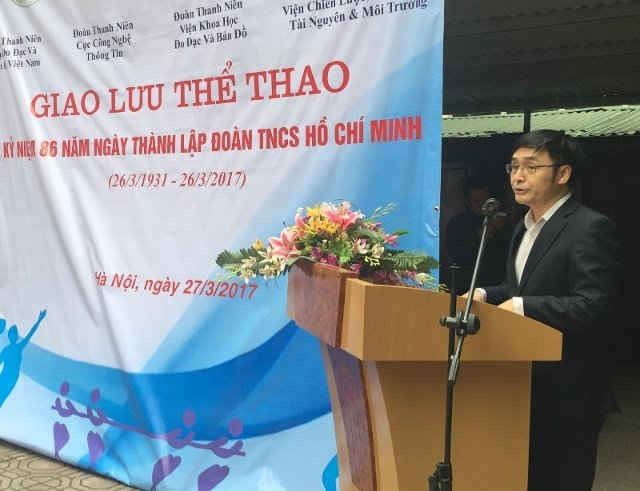 Ông Phan Ngọc Mai - Phó Cục trưởng Cục Đo đạc và Bản đồ phát biểu khai mạc hội thao