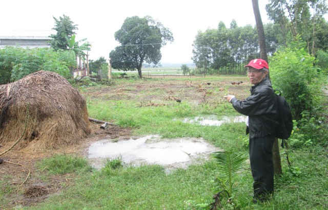 Ông Nguyễn Tiến Dân, con Mẹ VNAH Trương Thị Thị đang chỉ vào lô đất ngày trước gia đình ông từng sinh sống