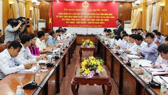Đoàn công tác của Ủy ban Thường vụ Quốc hội làm việc với lãnh đạo tỉnh Bình Định về tình hình thực hiện các DA BOT.