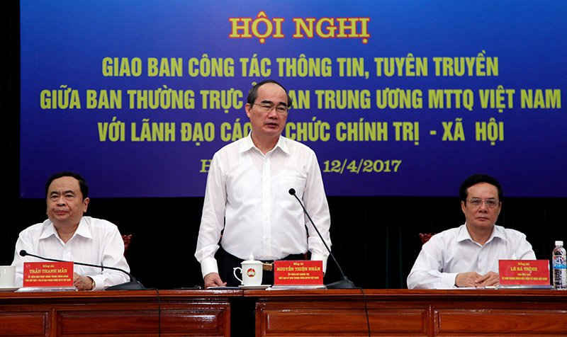 Chủ tịch Ủy ban Trung ương MTTQ Việt Nam Nguyễn Thiện Nhân phát biểu tại Hội nghị.