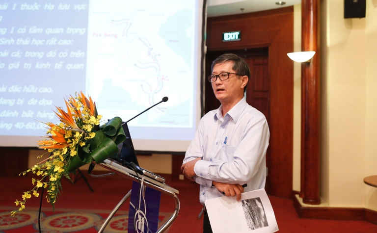 Ông Nguyễn Văn Trọng - Đại diện Viện Nghiên cứu Môi trường Thủy sản 2 đưa ra những đánh giá tác động của dự án thủy điện Pắc - Beng trong lĩnh vực thủy sản