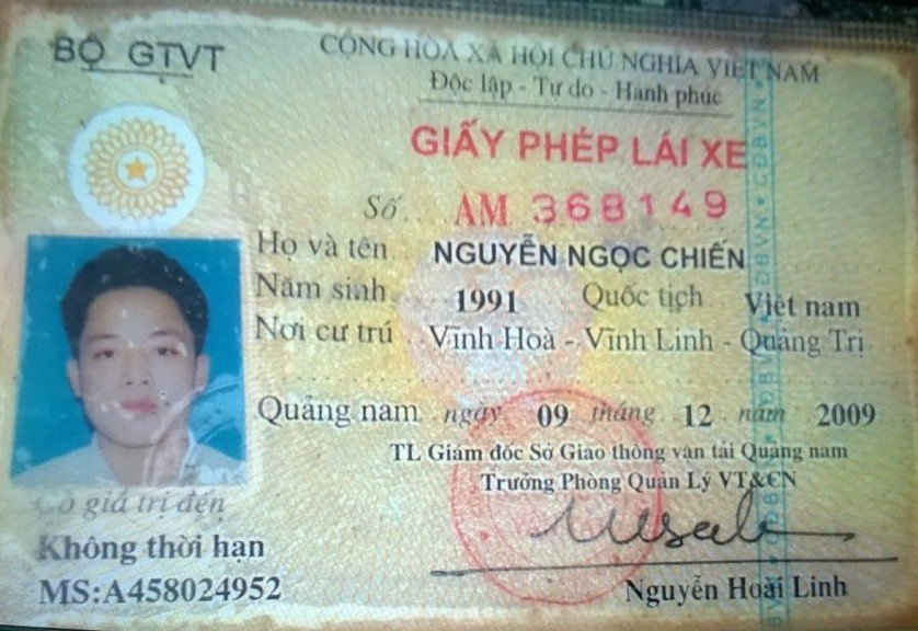 Giấy phép lái xe của đối tượng Nguyễn Ngọc Chiến