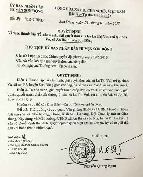 Chủ tịch UBND huyện Sơn Động ra Văn bản yêu cầu làm rõ vụ việc từ tháng 1/ 2017 nhưng tới nay sự việc vẫn vậy