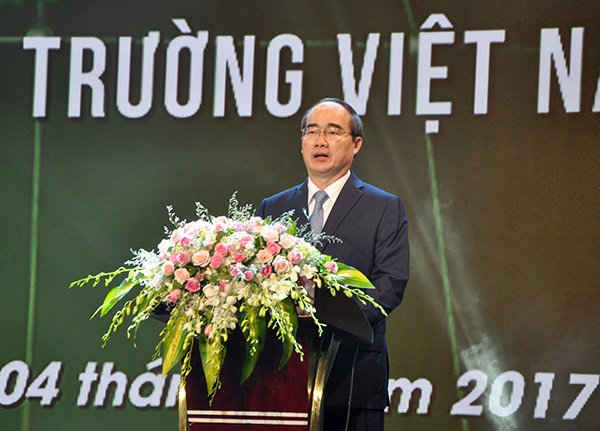 Chủ tịch MTTQ Việt Nam Nguyễn Thiện Nhân phát biểu tại Lễ phát động Tháng hành động vì môi trường năm 2017