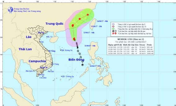 Đường đi và vị trí tâm bão.