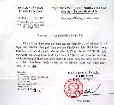 Đích thân PCT TP Vinh chỉ đạo nhưng UBND xã Nghi Phú vẫn không thực hiện
