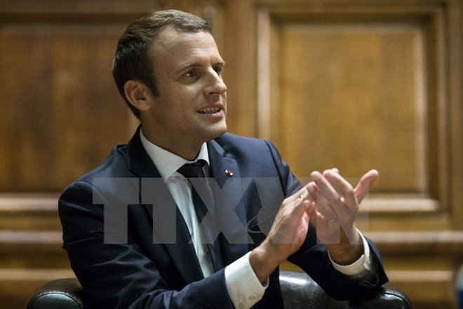 Tổng thống Pháp Emmanuel Macron tại hội nghị 'Thỏa thuận môi trường toàn cầu' ở thủ đô Paris ngày 24/6. (Nguồn: EPA/TTXVN)