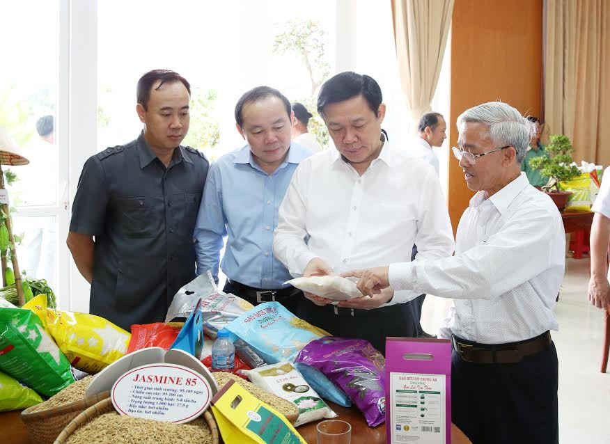 Phó Thủ tướng tham quan một số mặt hàng nông sản chế biến.