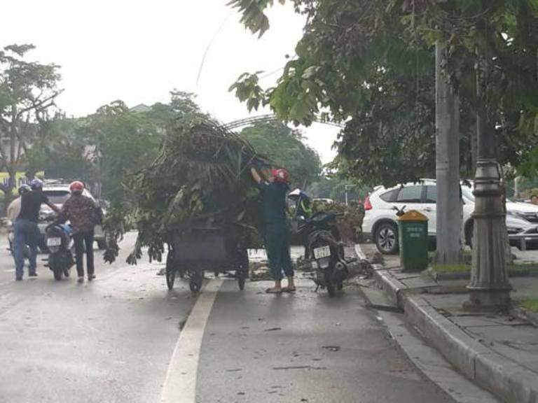 Công nhân Công ty TNHH MTV Môi trường đô thị Nghệ An đang nỗ lực dọn rác