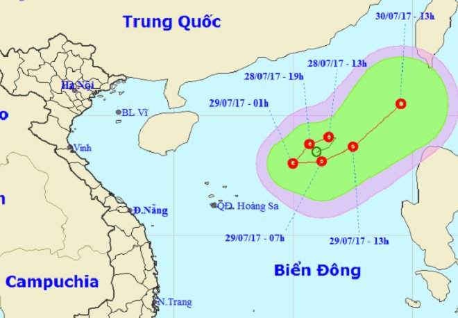 Đường đi và vị trí của áp thấp nhiệt đới.