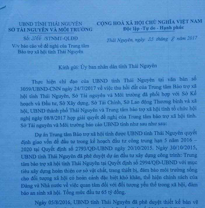 Sở TN&MT Thái Nguyên báo cáo về những vướng mắc trong giải phóng mặt bằng.