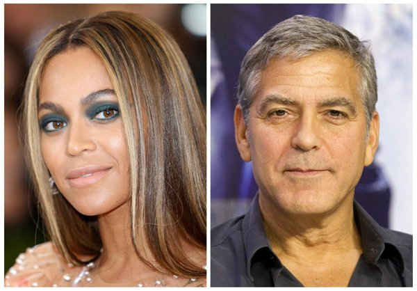 Hình ảnh ca sĩ, nhạc sĩ Beyonce Knowles ở quận Manhattan, New York, Mỹ vào ngày 2/5/2016 và nam diễn viên, nhà sản xuất George Clooney ở Toronto, Canada vào ngày 12/9/2015.