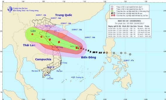 Vị trí và hướng đi của tâm bão.