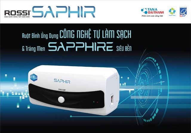 Bình nước nóng Rossi Saphir có độ bền và khả năng làm sạch vượt trội nhờ ứng dụng công nghệ tráng men Sapphire ưu việt