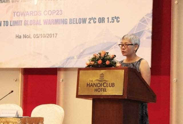 bà Vũ Minh Hải, Trưởng nhóm CCWG phát biểu tại hội thảo