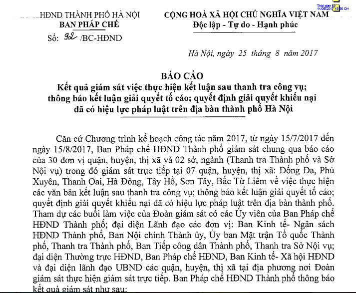 Không chỉ quận Hai Bà Trưng mà hàng loạt quận huyện trên địa bàn TP. Hà Nội cũng bị điểm mặt chỉ tên trong bản báo cáo