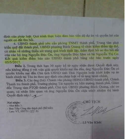 Chủ tịch UBND TP. Sông Công (tỉnh Thái NGuyên) có văn bản yêu cầu xử lý những tập thể, cá nhân sai phạm trong việc đền bù, thu hồi đất tại dự án xây dựng Nghĩa trang Liệt sỹ thành phố (giai đoạn 2).