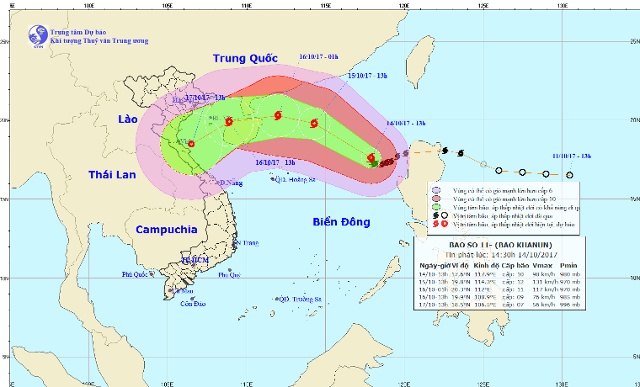 Vị trí, hướng đi của cơn bão số 11. Ảnh: nchmf.gov.vn