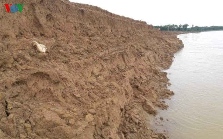 Bờ sông Lam bị sạt lở nghiêm trọng.