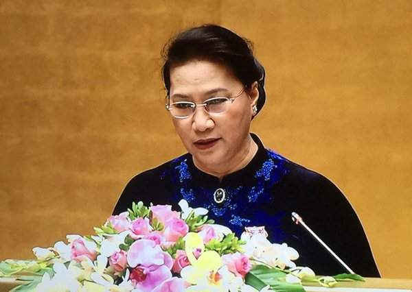Chủ tịch Quốc hội Nguyễn Thị Kim Ngân phát biểu Khai mạc Kỳ họp thứ 4, Quốc hội khóa XIV. (Ảnh chụp qua màn hình) 