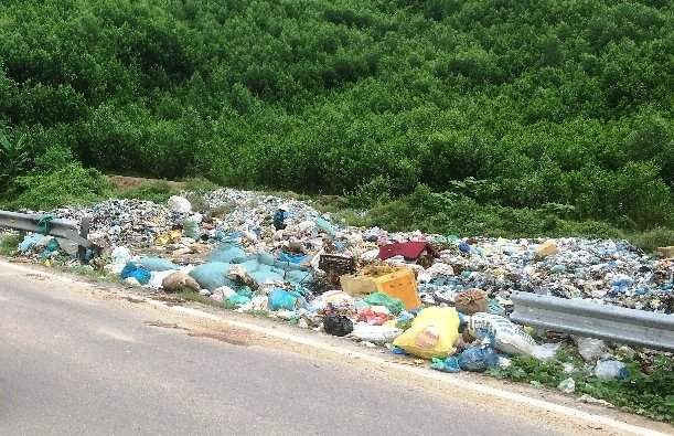 Bãi rác nằm ngay bên đường ĐT610 ở huyện Nông Sơn, gây ô nhiễm môi trường và mất mỹ quan