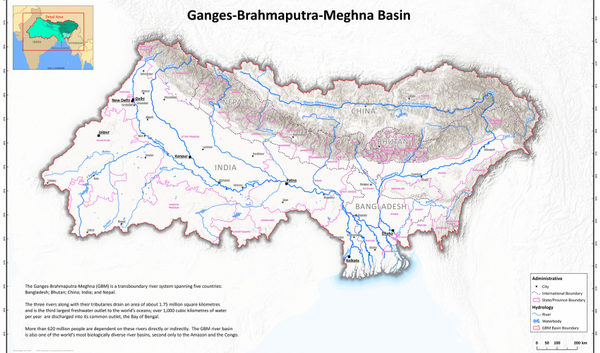 Bản đồ lưu vực sông Ganges-Brahmaputra-Meghna (GBM). Ảnh: IUCN