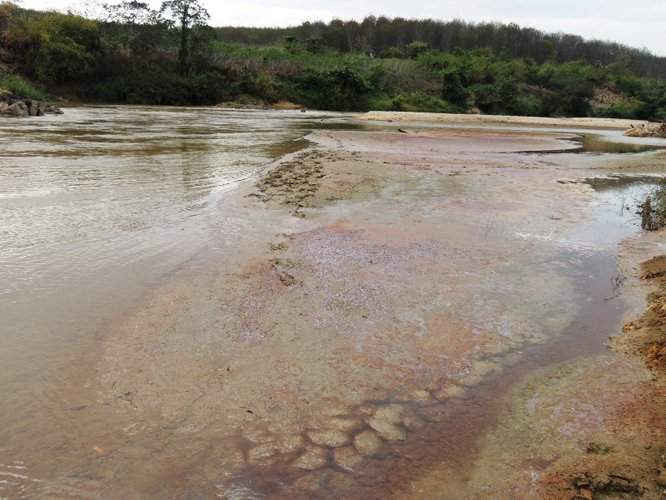 Bờ sông Pô Kô bị ô nhiễm khi tiếp nhận nguồn thải không đạt quy chuẩn quy định