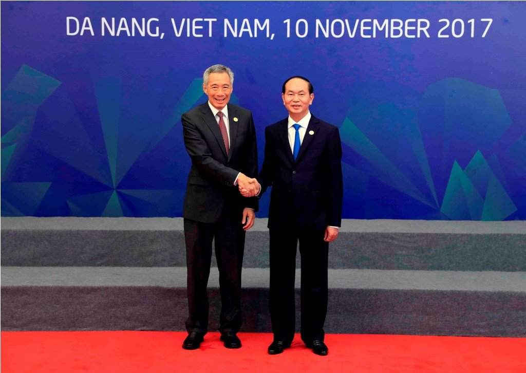 Chủ tịch nước Trần Đại Quang đón tiếp Thủ tướng Singapore Lý Hiển Long đến dự Đối thoại