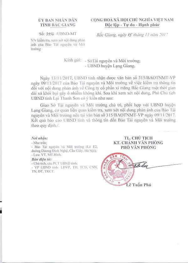 Văn bản của UBND tỉnh Bắc Giang.