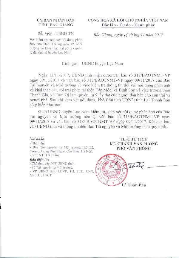 Văn bản chỉ đạo của UBND tỉnh Bắc Giang.