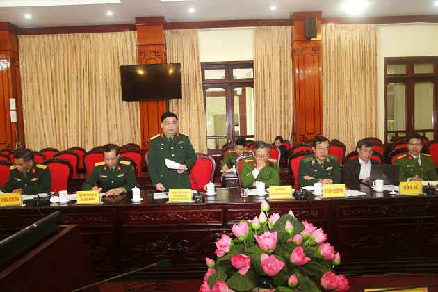 Thượng tướng Lê Chiêm, Ủy viên Trung ương Đảng, Thứ trưởng Bộ Quốc phòng phát biểu tại buổi làm việc với Ban Chỉ đạo 138 tỉnh Hà Giang.