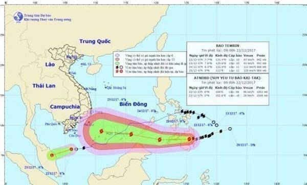 Hướng đi của bão số 16 lúc 9h sáng 22/12