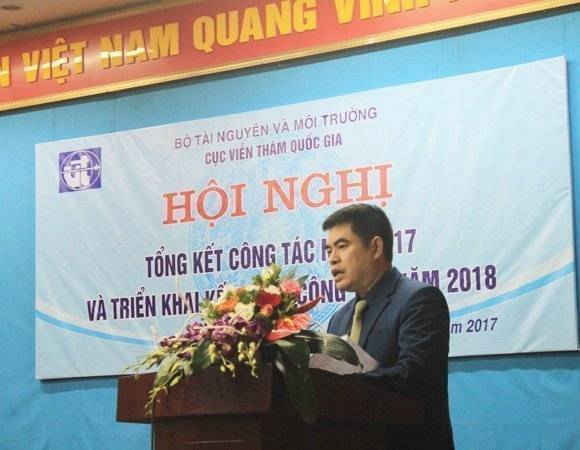 Cục trưởng Cục Viễn thám quốc gia Nguyễn Quốc Khánh phát biểu tại hội nghị