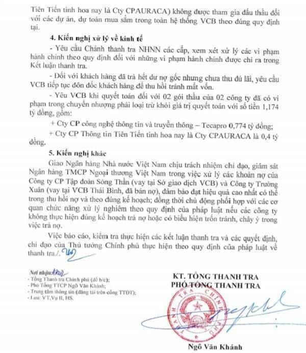 Thông báo kết luận thanh tra do Phó tổng Thanh tra Chỉnh phủ Ngô Văn Khánh ký.