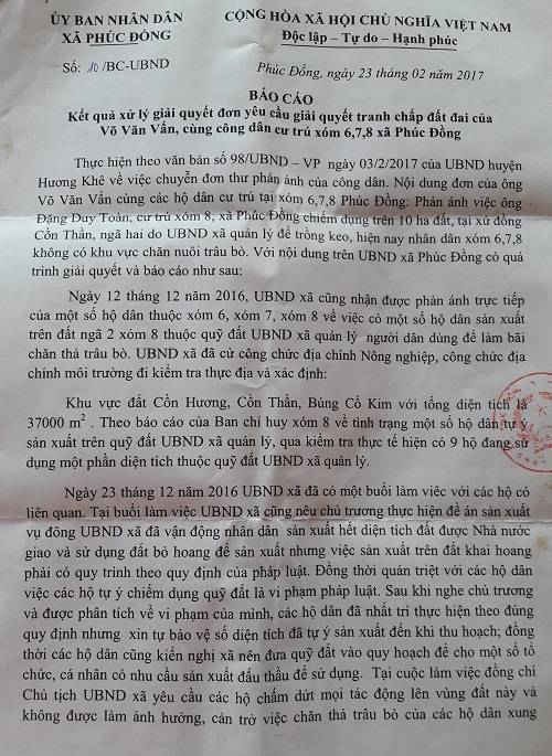 Thông báo việc không sử dụng đất trái phép của UBND xã Phúc Đồng.