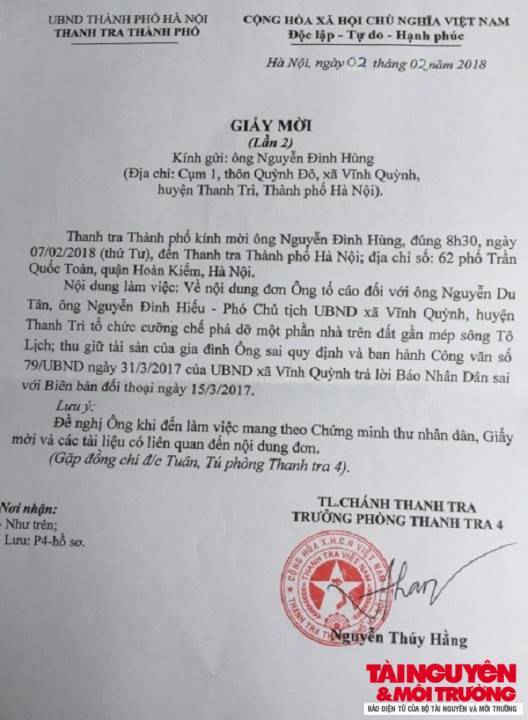 Thanh Trì - Hà Nội: Thanh tra TP ''vào cuộc' vụ dân tố chính quyền xã Vĩnh Quỳnh cưỡng chế nhà sai quy định