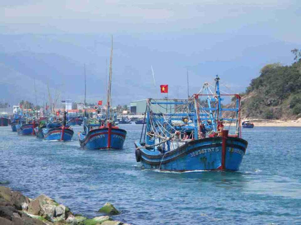 Tàu thuyền nằm sát nhau tại Khu neo đậu tàu thuyền cửa biển Tam Quan dễ gây tai nạn tại cửa biển 