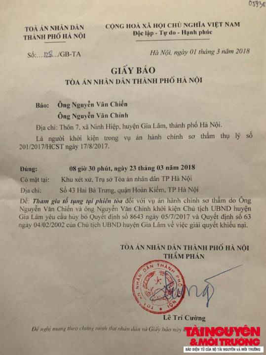 Hà Nội: Bị dân khởi kiện, Chủ tịch huyện Gia Lâm chuẩn bị hầu toà