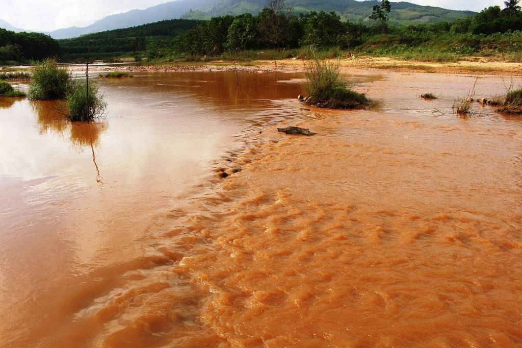 Sông Bồng Miêu đục quanh năm do hoạt động khai thác vàng trái phép