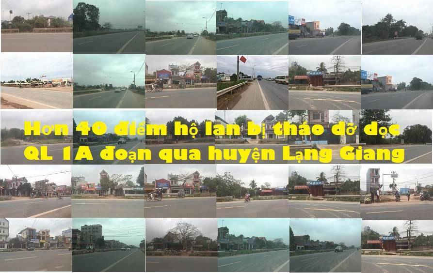 Hơn 40 điểm hộ lan bị tháo dỡ trái phép trên tuyến QL 1A đoạn qua huyện Lạng Giang.