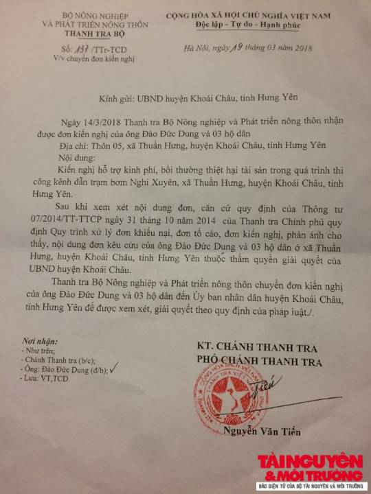 Khoái Châu - Hưng Yên: Thanh tra Bộ NN&PTNN chuyển đơn vụ thi công trạm bơm Nghi Xuyên làm nứt nhà dân.