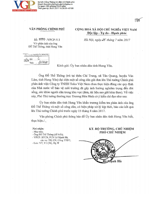1-Văn Lâm (Hưng Yên): Công ty ToKo Việt Nam có “nhờn” luật?