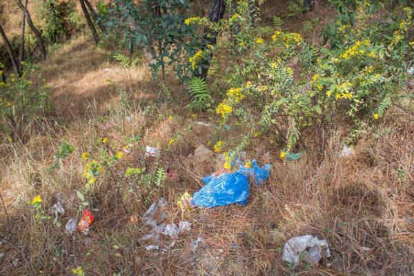 Túi nilon của những người đi dã ngoại sau một ngày cuối tuần trong khu rừng của Vườn quốc gia Shivapuri. Ảnh: Nabin Baral