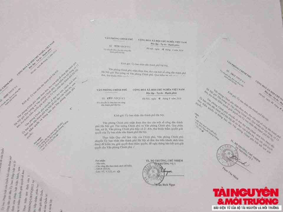 Văn phòng Chính phủ nhiều lần chuyển đơn đến UBND TP. Hà Nội để được giải quyết theo thẩm quyền.