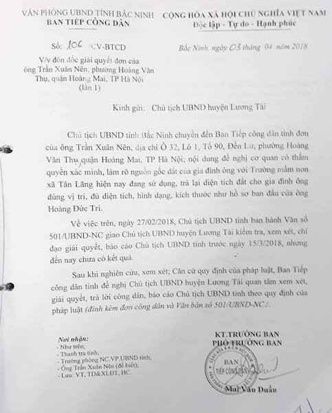 Chủ tịch UBND huyện Lương Tài không báo cáo đúng hẹn theo chỉ đạo của Chủ tịch UBND tỉnh Bắc Ninh?
