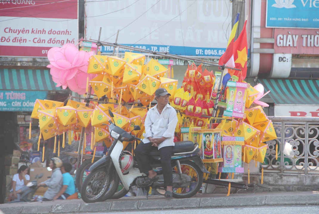 Các loại hoa, đèn... được bày bán khắp phố