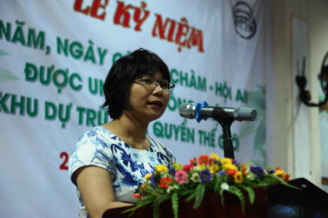 Bà Hoàng Thị Thanh Nhàn, Cục bảo tồn và đa dạng sinh học, Bộ TN&MT phát biểu trong lễ kỉ niệm