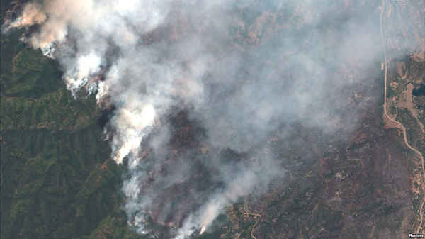 Hình ảnh vệ tinh cho thấy 416 Wildfire đang cháy ở phía tây Quốc lộ 550 và phía Tây Bắc của Hermosa, Colorado, Mỹ vào ngày 10/6/2018