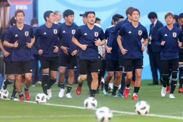 Đội tuyển quốc gia Nhật Bản tập luyện tại sân vận động Mordovia Arena ở Saransk, Nga vào ngày 18/6/2018. Ảnh: Ricardo Moraes