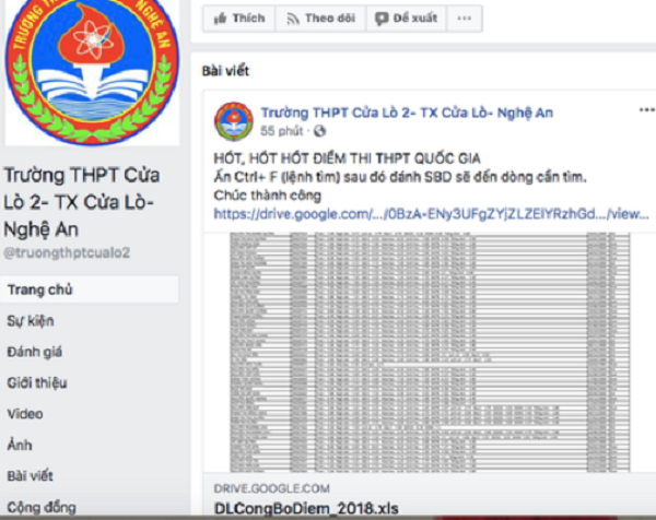 Kết quả thi THPT quốc gia 2018 được cho là của cụm thi số 28 – Nghệ An lan truyền trên mạng xã hội ngày 10/7